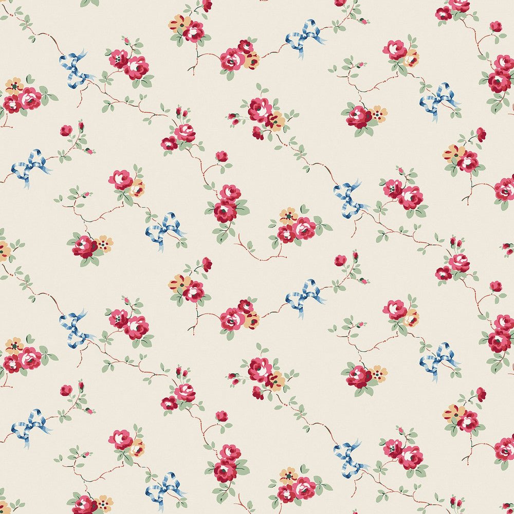 Rose & Bows Wallpaper - Cream - 125511 - Cath Kidston - Premier Wallcovering