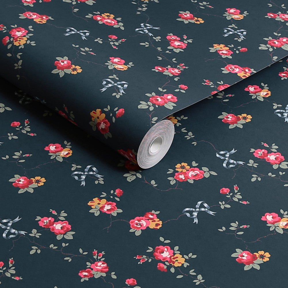 Rose & Bows Wallpaper - Navy - 125512 - Cath Kidston - Premier Wallcovering