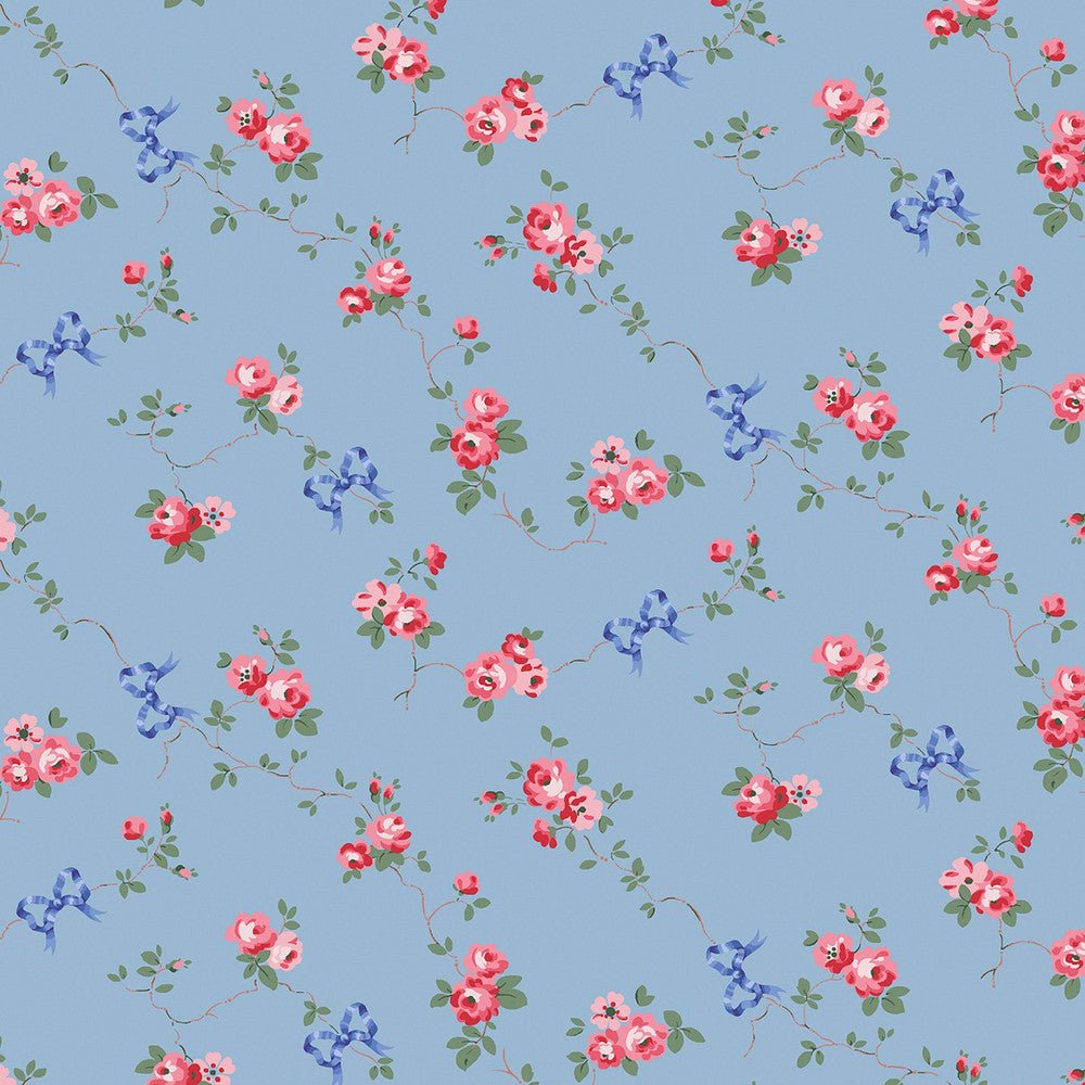 Rose & Bows Wallpaper - Blue - 125513 - Cath Kidston - Premier Wallcovering