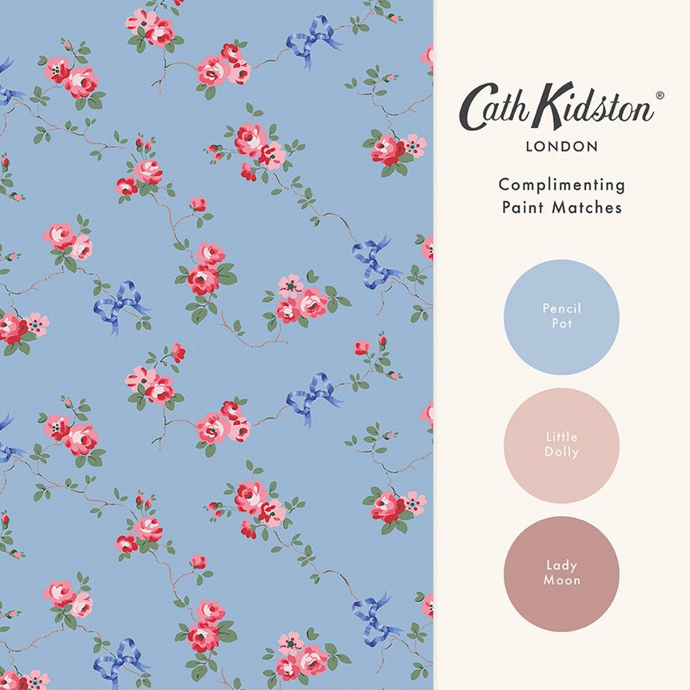 Rose & Bows Wallpaper - Blue - 125513 - Cath Kidston - Premier Wallcovering
