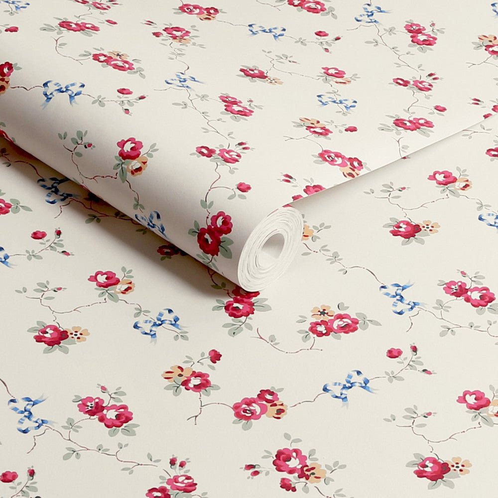 Rose & Bows Wallpaper - Cream - 125511 - Cath Kidston - Premier Wallcovering