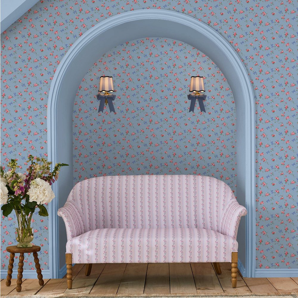 Rose & Bows Wallpaper - Blue - 125513 - Cath Kidston - Premier Wallcovering