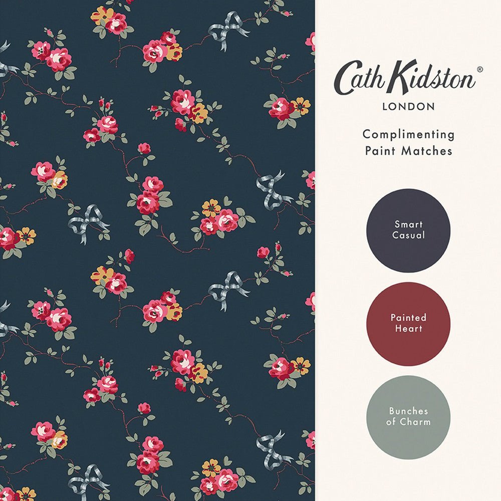Rose & Bows Wallpaper - Navy - 125512 - Cath Kidston - Premier Wallcovering