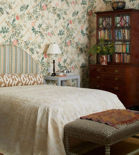 Rose Trellis Wallpaper - Cream/pink - Madeaux - W2300 - 01 - Premier Wallcovering