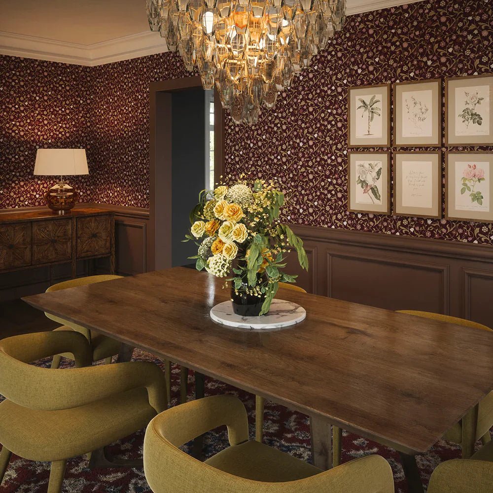 Rosehill Cottage Wallpaper - Soft Pink and Gold on Fig - LAN100062 - Lucie Annabel - Premier Wallcovering