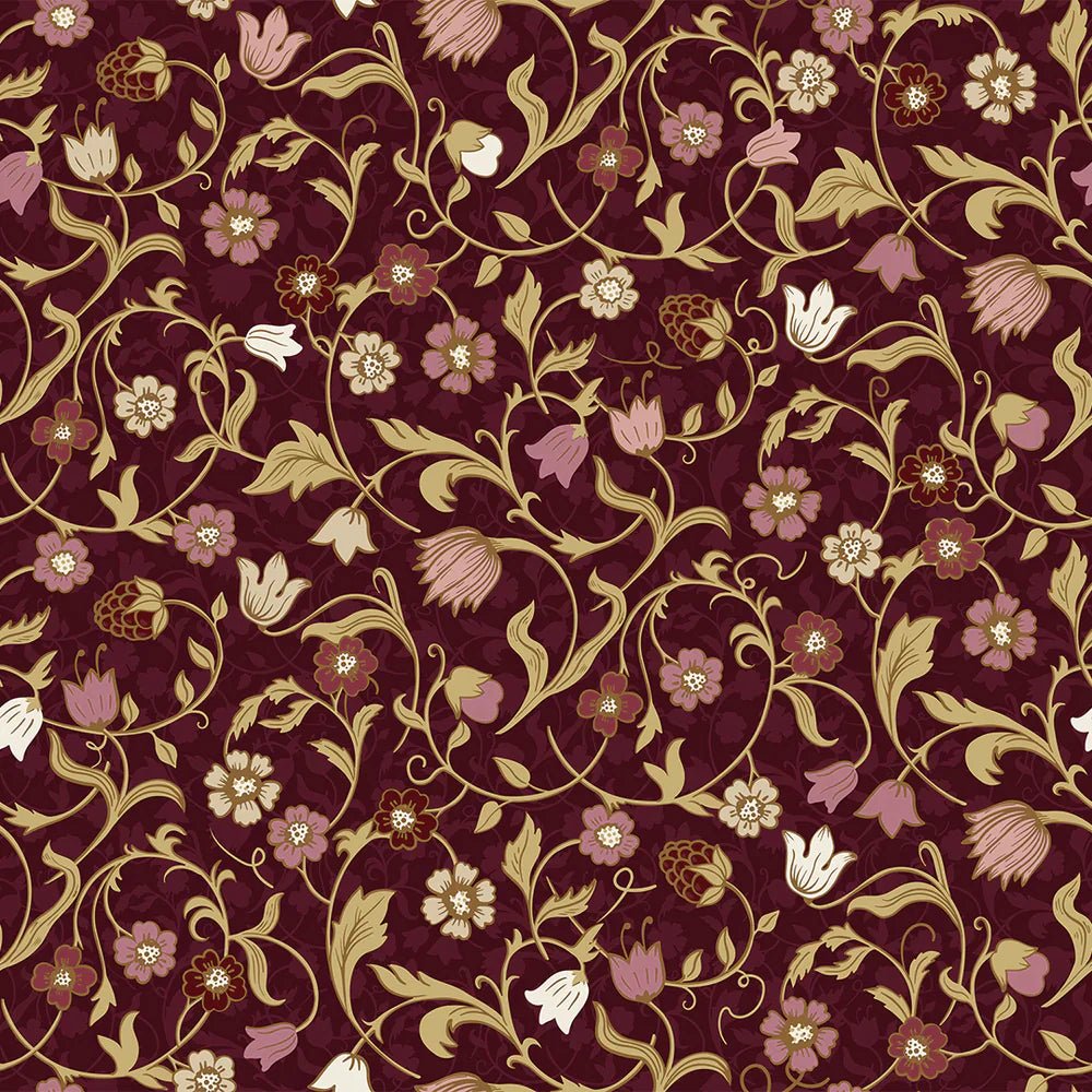 Rosehill Cottage Wallpaper - Soft Pink and Gold on Fig - LAN100062 - Lucie Annabel - Premier Wallcovering