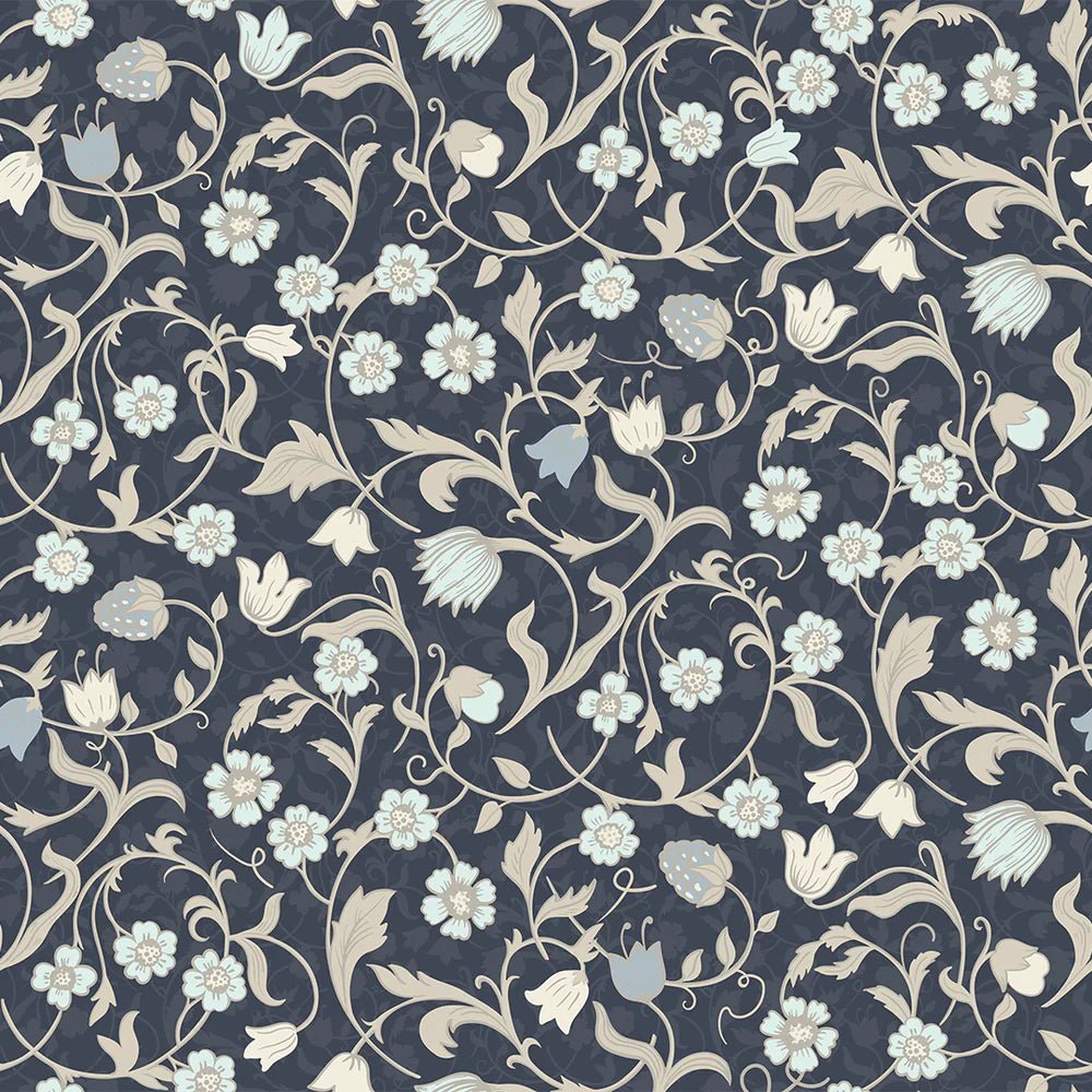 Rosehill Cottage Wallpaper - Duck Egg and Vintage Cream on Classic Navy - LAN100061 - Lucie Annabel - Premier Wallcovering