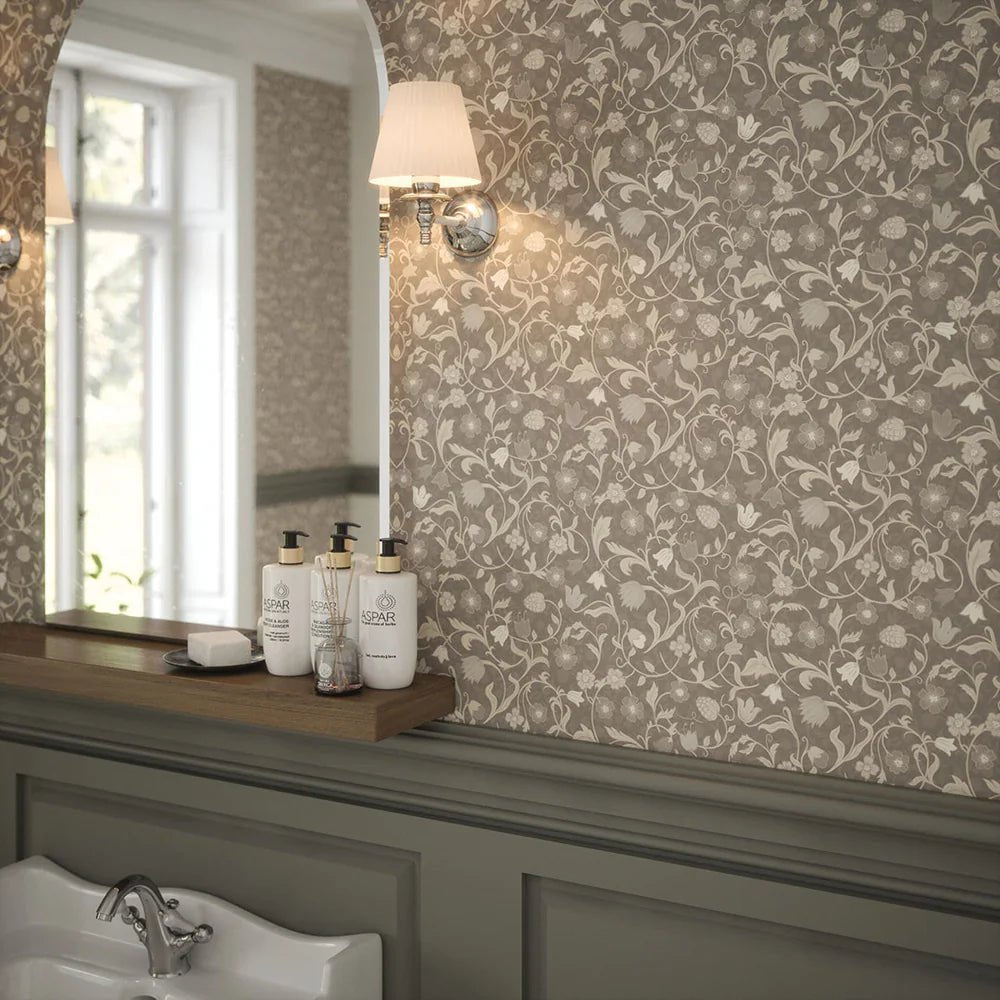 Rosehill Cottage Wallpaper - Vintage Cream on Earl Grey - LAN100064 - Lucie Annabel - Premier Wallcovering