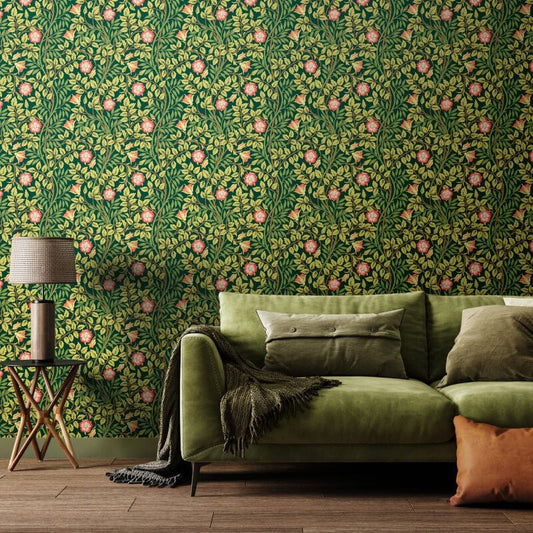 Rosehip Trail Wallpaper - Forest Green - Hoopla Walls - HWA1096W - Premier Wallcovering