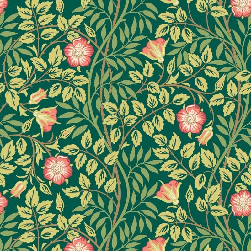 Rosehip Trail Wallpaper - Forest Green - Hoopla Walls - HWA1096W - Premier Wallcovering
