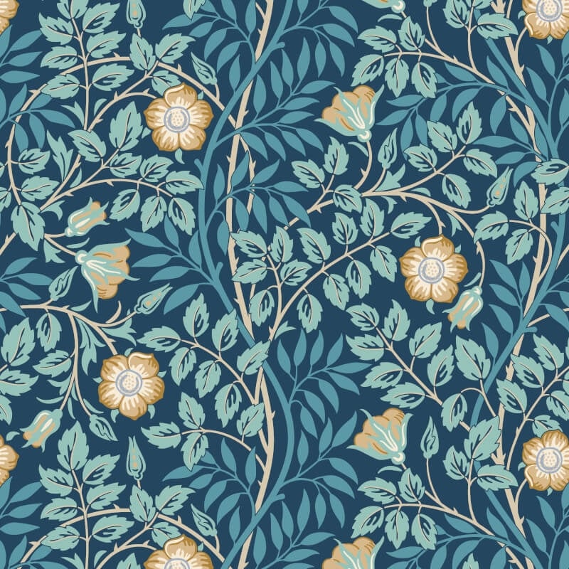 Rosehip Trail Wallpaper - Navy Blue - Hoopla Walls - HWA1097W - Premier Wallcovering