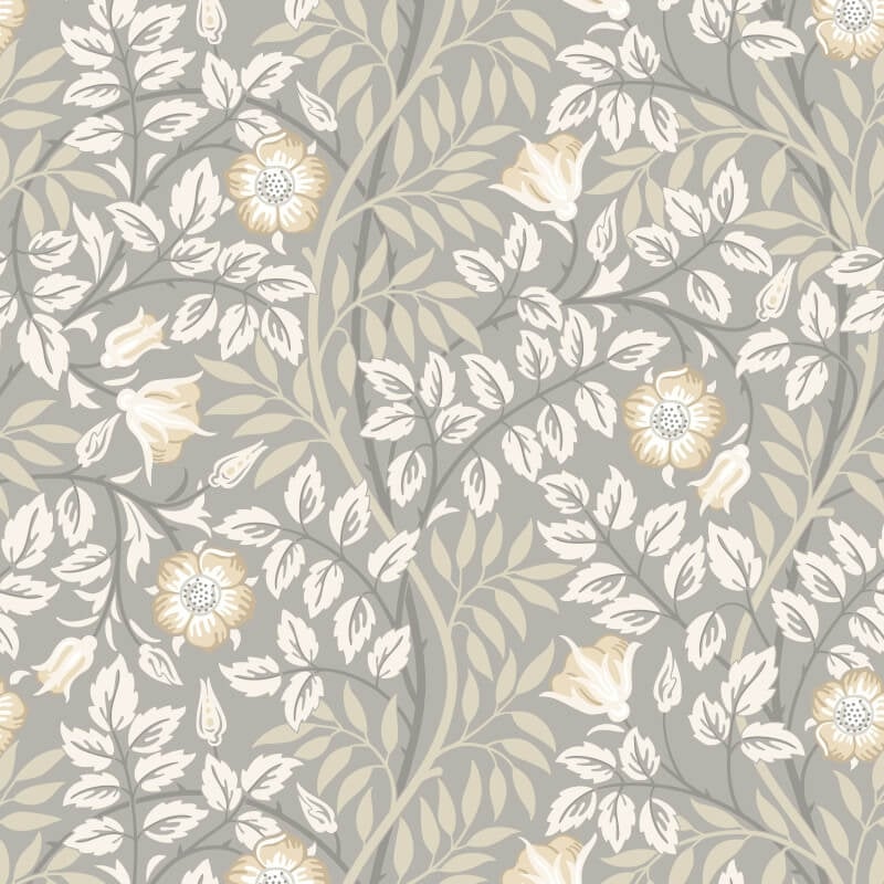 Rosehip Trail Wallpaper - Grey/Stone - Hoopla Walls - HWA1093W - Premier Wallcovering