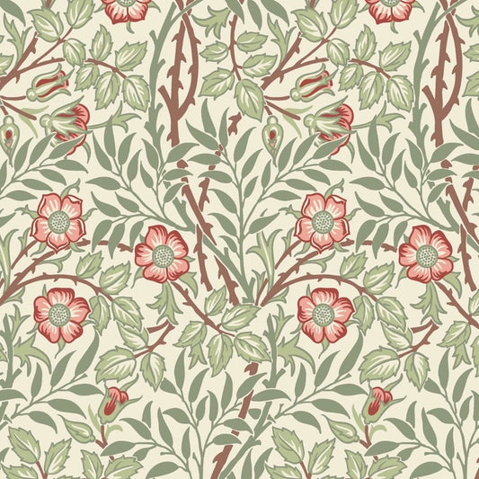 Morris Collections - 1194 - Rosehip Wallpaper - Light Green - Pink - Premier Wallcovering