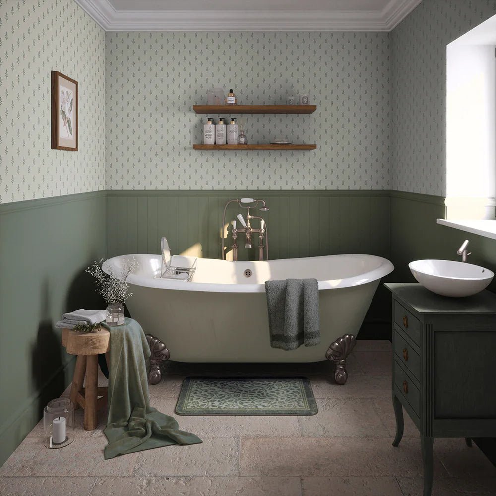 Rowan Wallpaper - Smokey Green on Cream - LAN100145 - Lucie Annabel - Premier Wallcovering