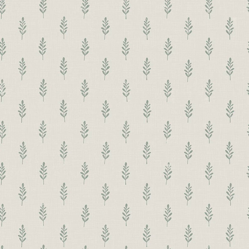 Rowan Wallpaper - Smokey Green on Cream - LAN100145 - Lucie Annabel - Premier Wallcovering