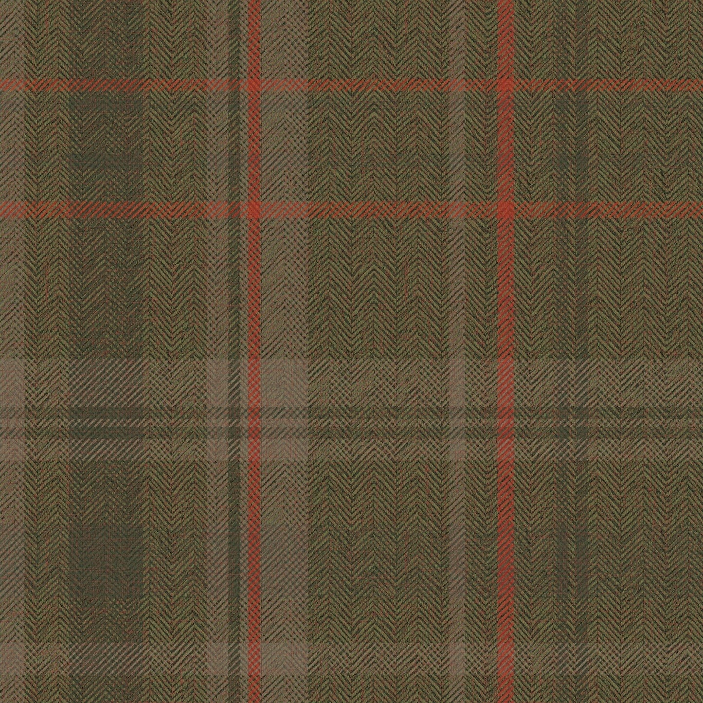 Royal Herringbone Tartan Wallpaper - Bracken Green, Sage and Red - Lucie Annabel - LAN100463 - Premier Wallcovering