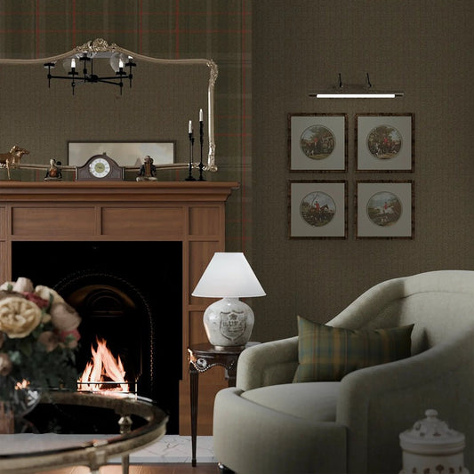 Royal Herringbone Tartan Wallpaper - Bracken Green, Sage and Red - Lucie Annabel - LAN100463 - Premier Wallcovering