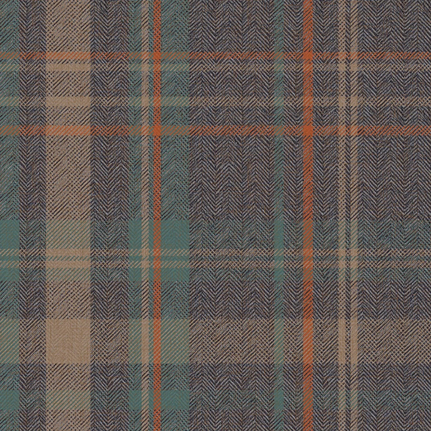 Royal Herringbone Tartan Wallpaper - Navy, Teal and Rust - Lucie Annabel - LAN100462 - Premier Wallcovering