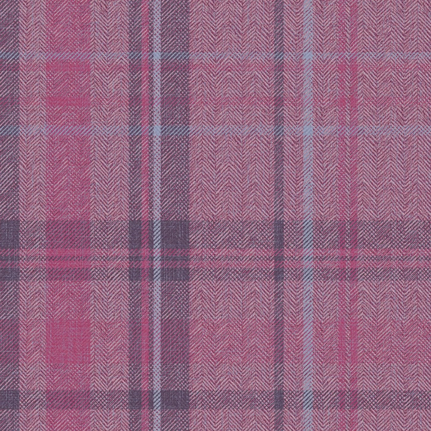 Royal Herringbone Tartan Wallpaper - Heather, Rich Plum and Sky Blue - Lucie Annabel - LAN100465 - Premier Wallcovering