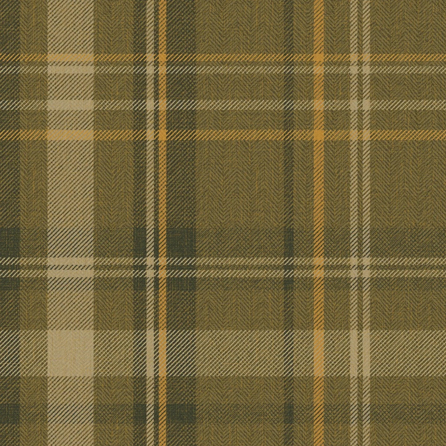 Royal Herringbone Tartan Wallpaper - Rich Olive, Ochre and Mustard - Lucie Annabel - LAN100464 - Premier Wallcovering