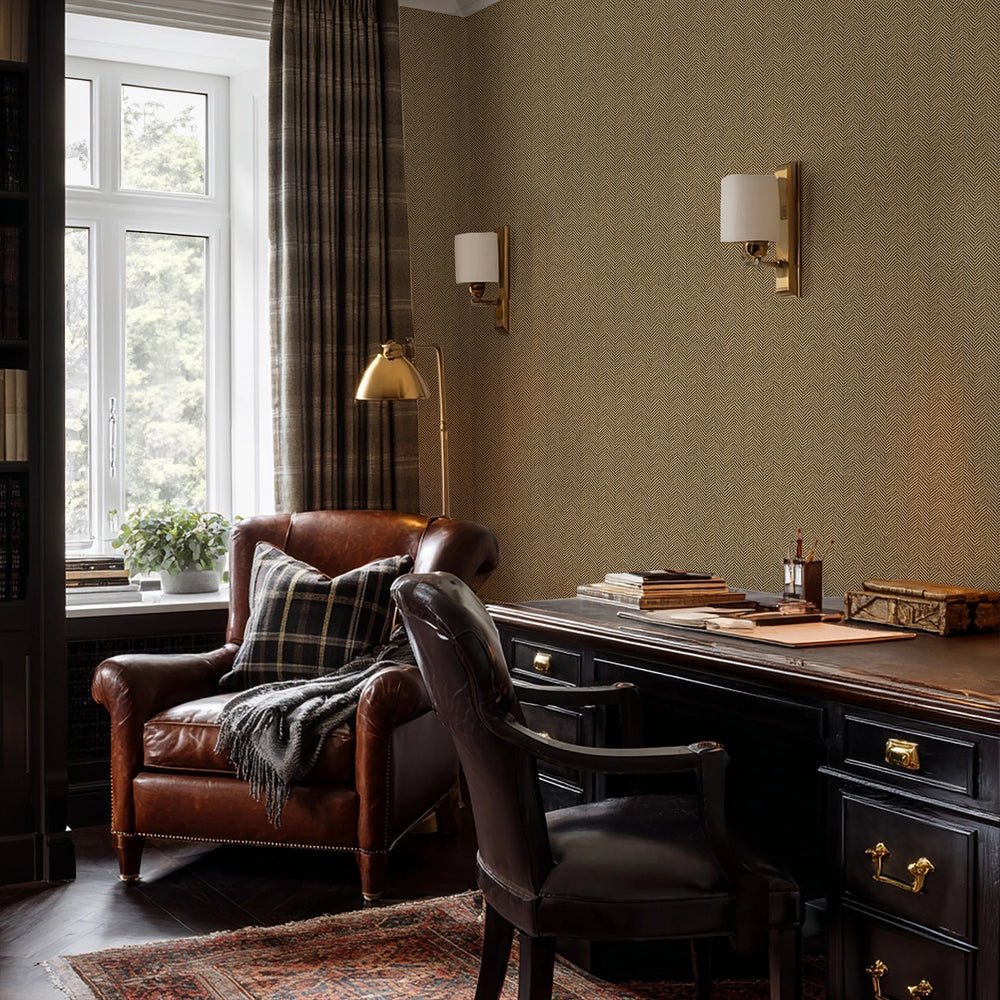 Royal Herringbone Wallpaper - Caramel - Lucie Annabel - LAN100476 - Premier Wallcovering