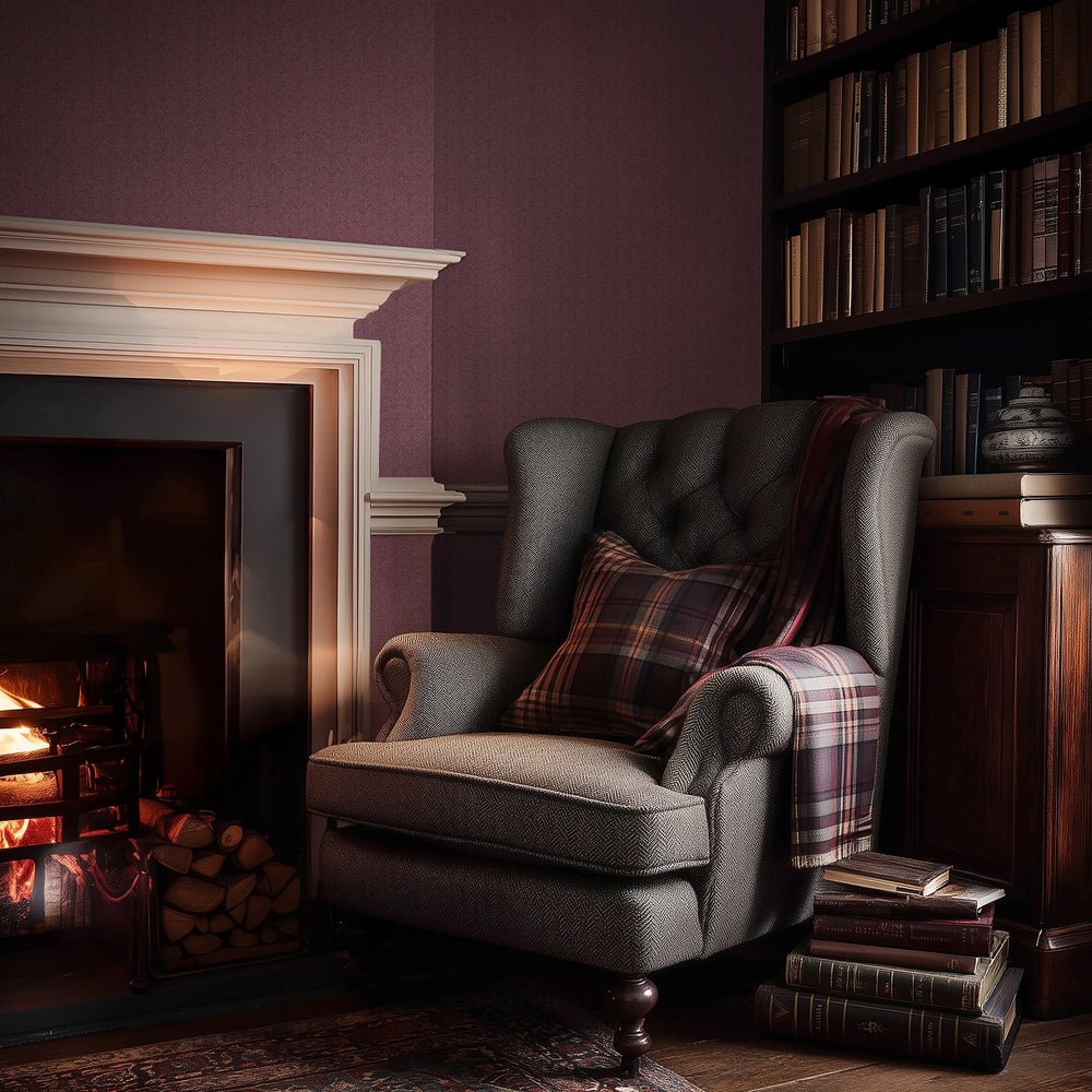 Royal Herringbone Wallpaper - Plum - Lucie Annabel - LAN100487 - Premier Wallcovering