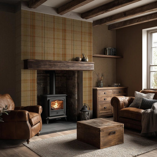 Royal Tartan Wallpaper - Caramel, Hazelnut and Green - Lucie Annabel - LAN100452 - Premier Wallcovering