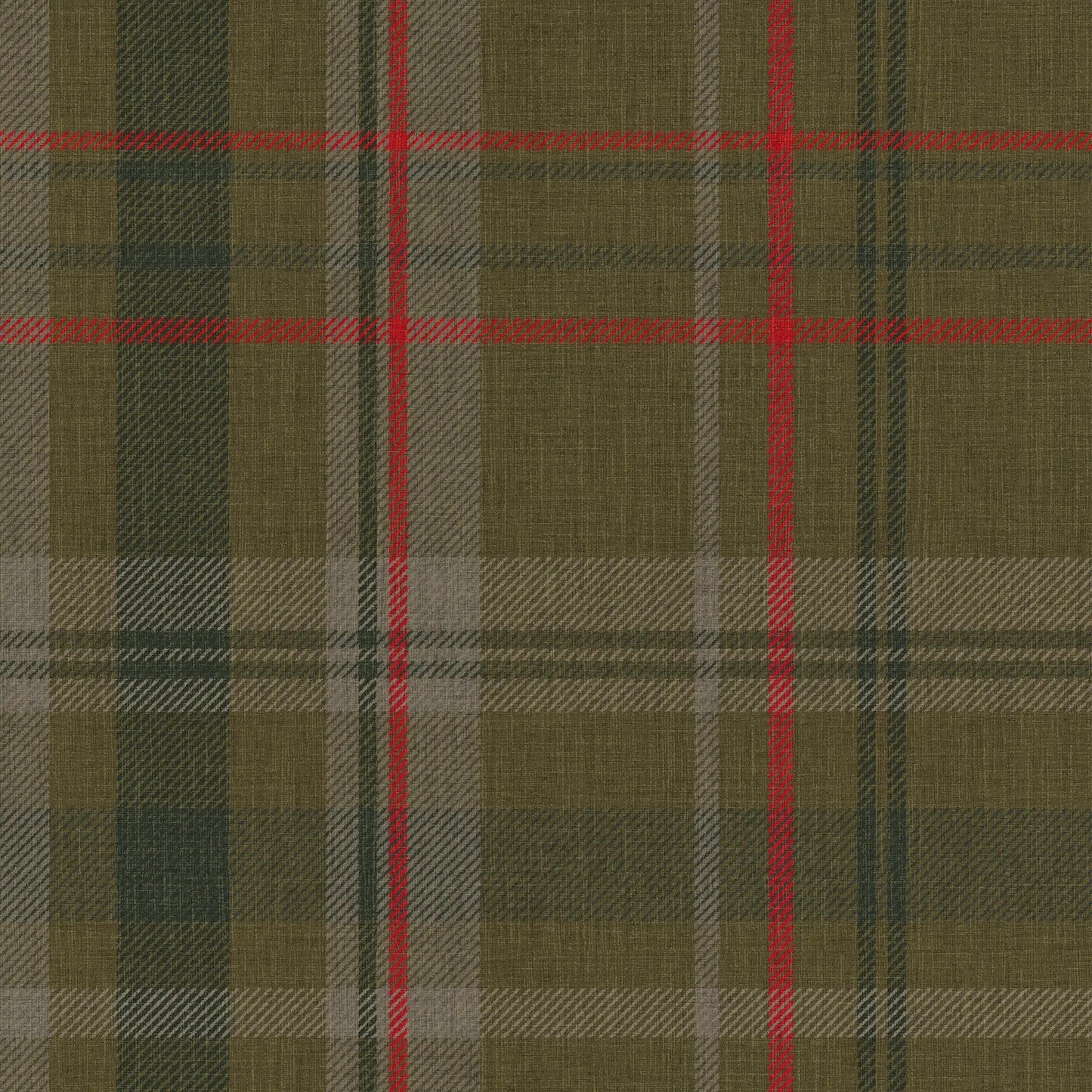 Royal Tartan Wallpaper - Bracken Green, Sage and Red - Lucie Annabel - LAN100456 - Premier Wallcovering