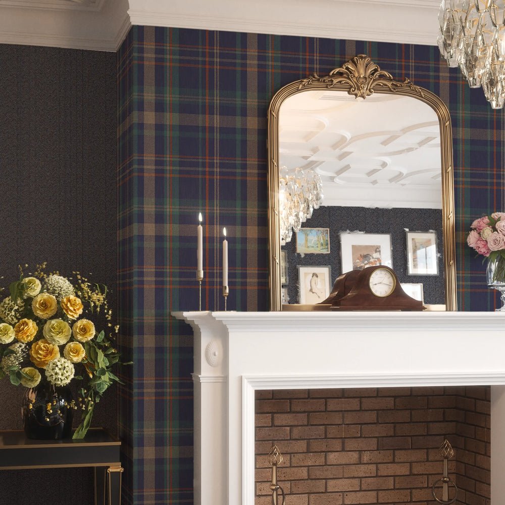 Royal Tartan Wallpaper - Navy, Teal and Rust - Lucie Annabel - LAN100455 - Premier Wallcovering