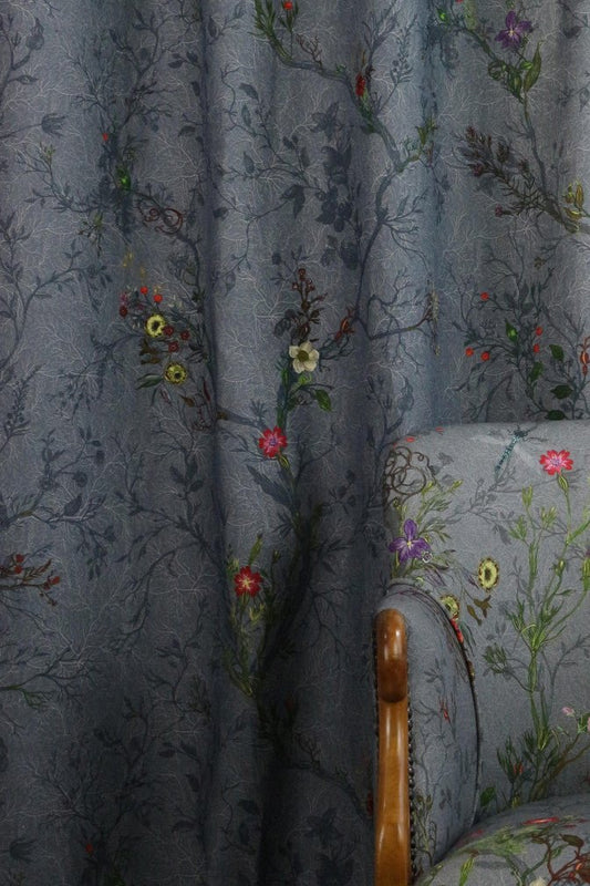 Ruskin Floral Fabric - Charcoal - Timorous Beasties - DIGI/RSF/3062/01 - Premier Wallcovering