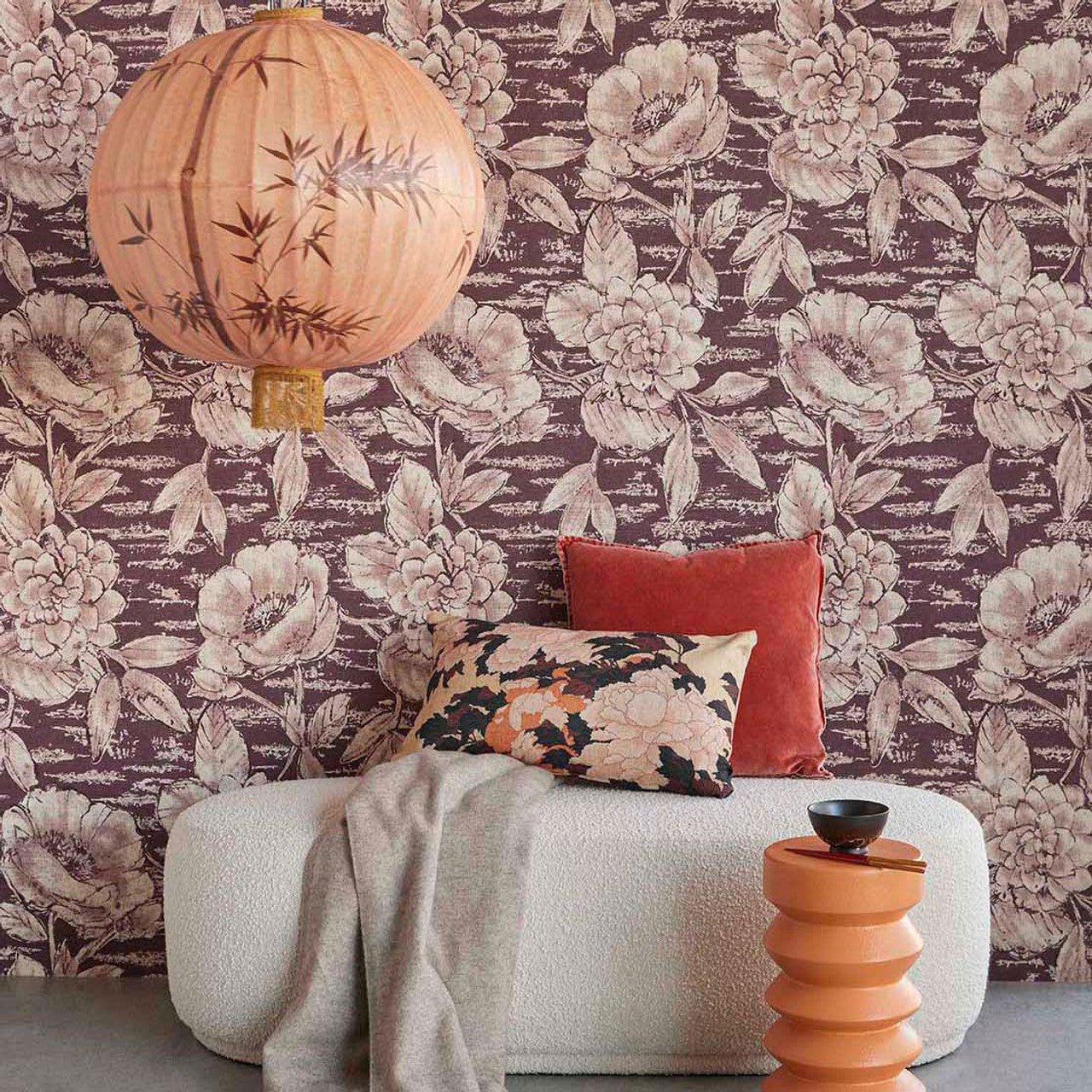 Rustic Floral Emerald Wallpaper - Burgundy - Eijffinger - 333415 - Premier Wallcovering