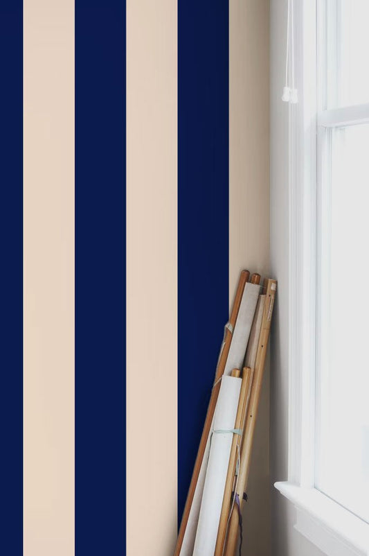 Ryde Stripes Wallpaper - Blue & Beige - Summer Gray - Premier Wallcovering