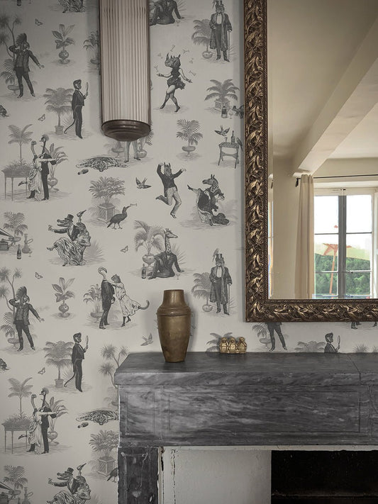 Safari Soiree Wallpaper - Soft Charcoal - Divine Savages - DVS100-SAF-CHAR-WR - Premier Wallcovering