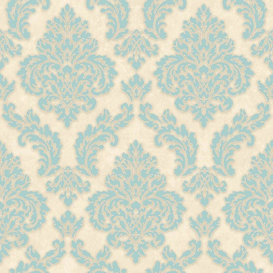 Sahara Damask Wallpaper - Blue - SK Filson - SK10015 - Premier Wallcovering