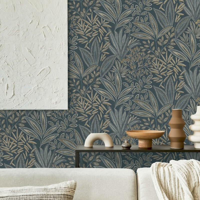 Sahara Leaf Wallpaper - Navy - Crown - M1784 - Premier Wallcovering