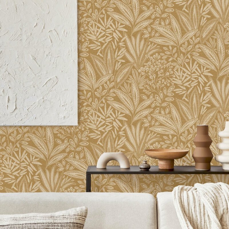 Sahara Leaf Wallpaper - Ochre - Crown - M1781 - Premier Wallcovering