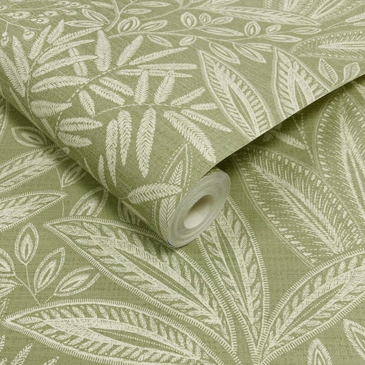 Sahara Leaf Wallpaper - Fern Green - Crown - M1780 - Premier Wallcovering