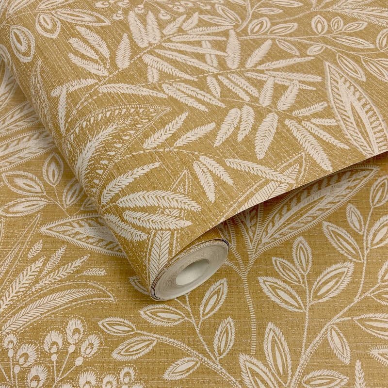 Sahara Leaf Wallpaper - Ochre - Crown - M1781 - Premier Wallcovering