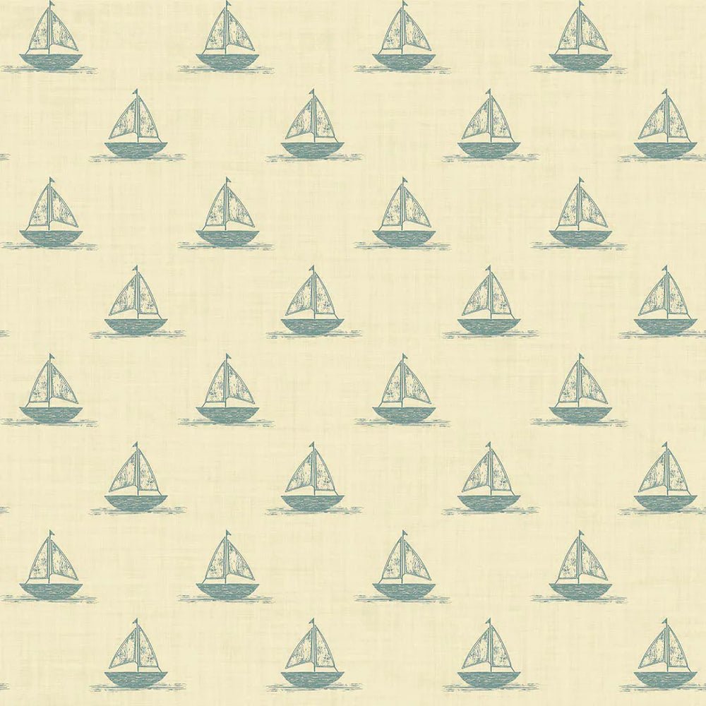 Sail Away Wallpaper - Teal on Lemon Meringue - LAN100304 - Lucie Annabel - Premier Wallcovering