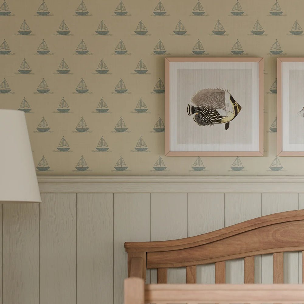 Sail Away Wallpaper - Teal on Lemon Meringue - LAN100304 - Lucie Annabel - Premier Wallcovering