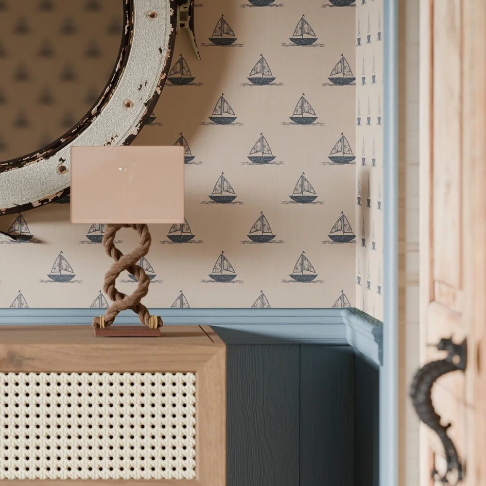 Sail Away Wallpaper - Classic Navy on Soft Spice - LAN100301 - Lucie Annabel - Premier Wallcovering
