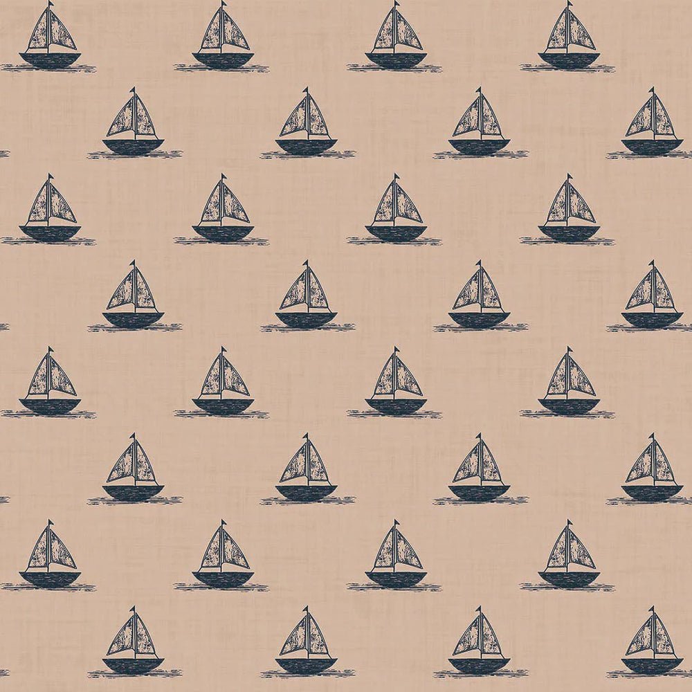 Sail Away Wallpaper - Classic Navy on Soft Spice - LAN100301 - Lucie Annabel - Premier Wallcovering