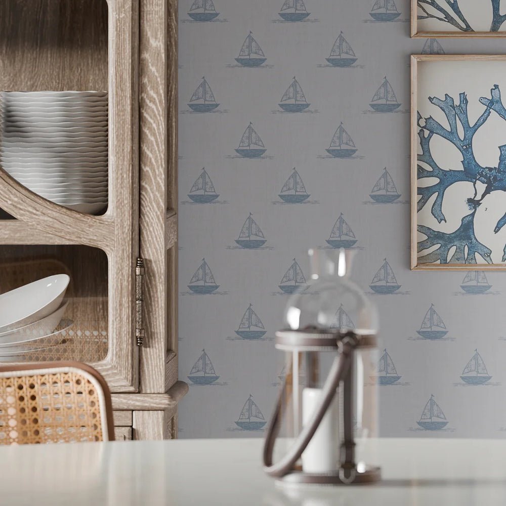 Sail Away Wallpaper - Cornflower Blue - LAN100302 - Lucie Annabel - Premier Wallcovering
