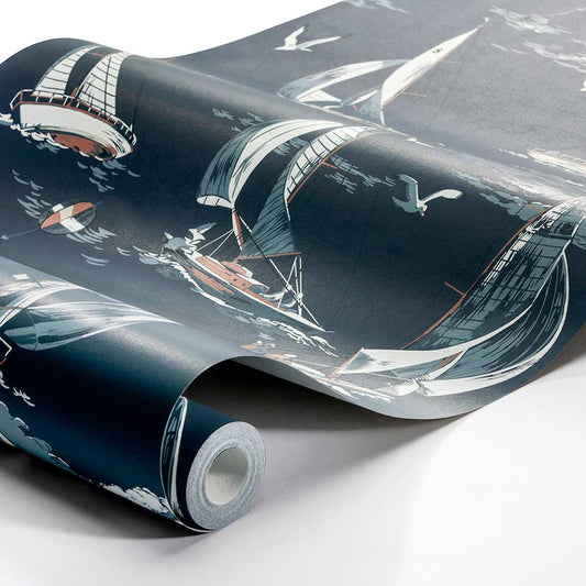 Sailboats Wallpaper - Dark Blue - Boråstapeter - 8853 - Premier Wallcovering