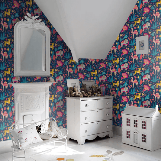 Samba Safari Wallpaper - Ink & Cerise - Ohpopsi - WGU50133W - Premier Wallcovering