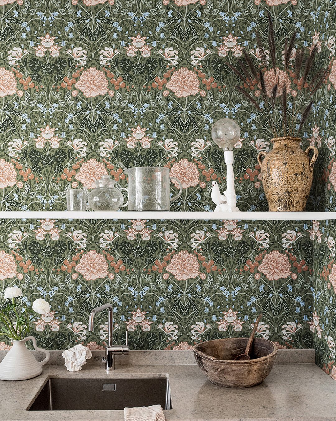 Sarah Wallpaper - Green - Midbec - 28019 - Premier Wallcovering