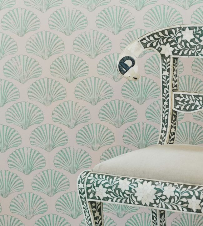 Scallop Shell Wallpaper - Plaster / Green - BG2100102 - Barneby Gates - Premier Wallcovering