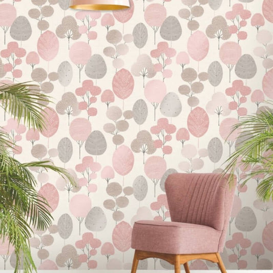 Scandi Forest Tree Metallic Wallpaper - Blush/Silver - Crown - M1522 - Premier Wallcovering
