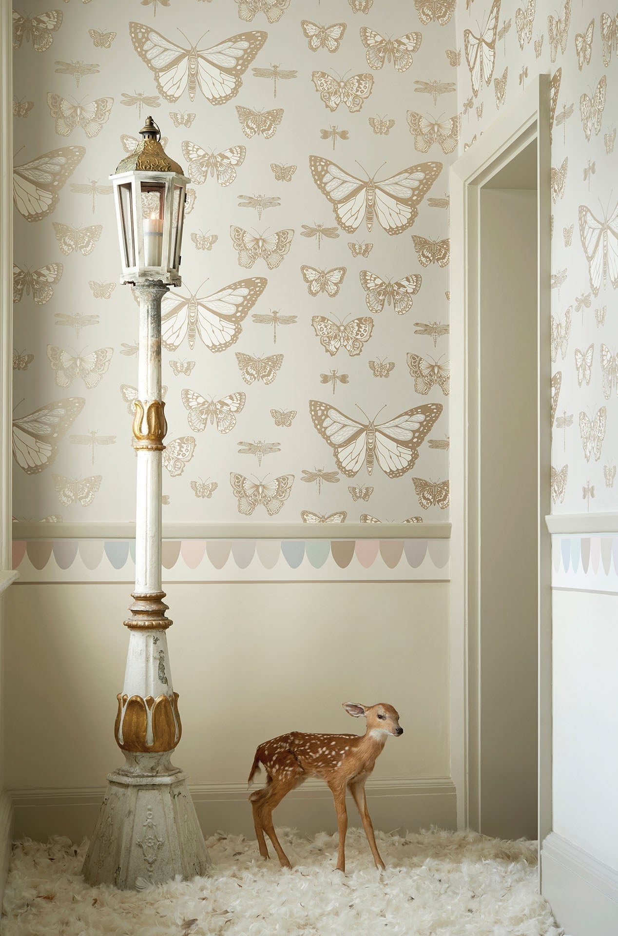 Scaramouche Wallpaper - Pastels, Powder Blue, Seafoam & Blush on Parchment - 103/8027 - Cole & Son - Premier Wallcovering