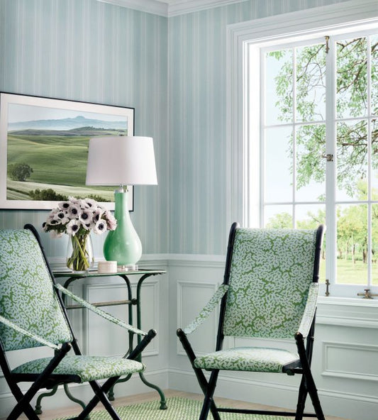 Scarlet Stripe Wallpaper - Navy - Thibaut - T44019 - Premier Wallcovering